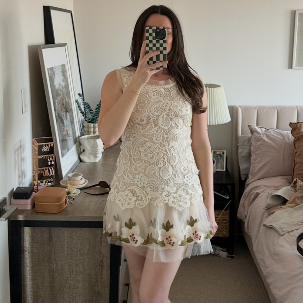 lace and tulle floral mini dress